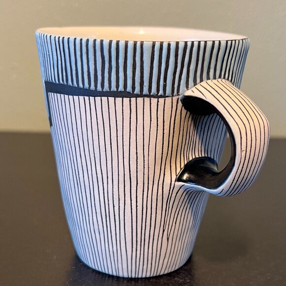 Handcrafted LIZ PECHACEK Signed Ceramic Mug w/ Inlay & Wax Resist Glaze Striped - Picture 6 of 12